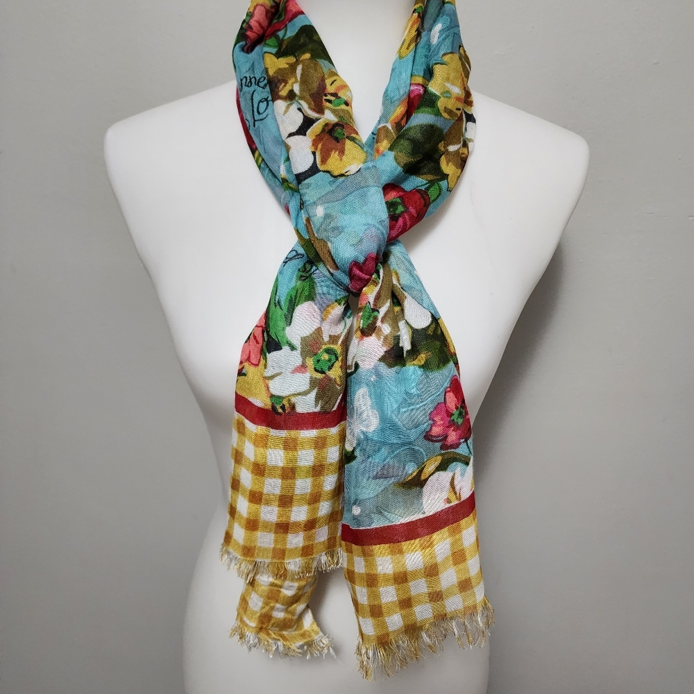 Scripture Scarves turquiose floral gingham woven scarf 19½x71